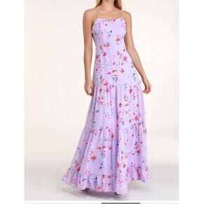 Lulu's Women's Melissa Floral Tiered Maxi Dress Small Lavender Purple